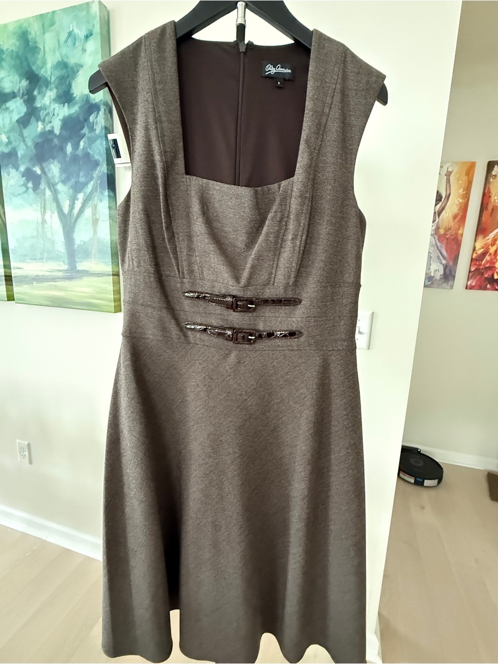 Oleg Cassini Brown Fit & Flare Dress Size 8 Double Buckle NEW Never Worn